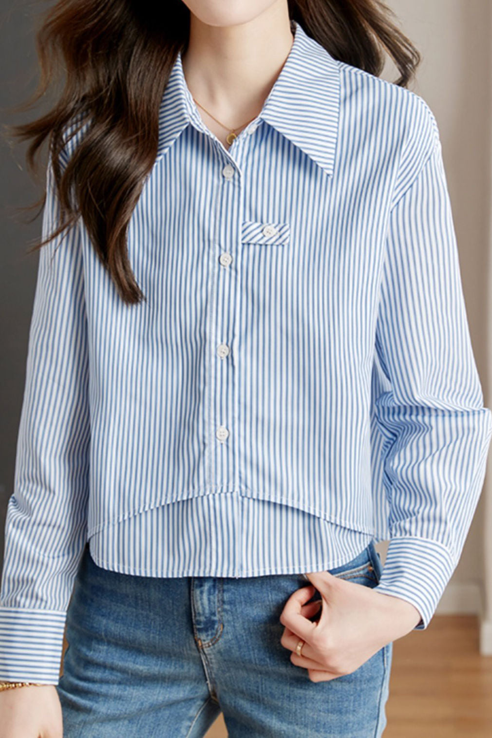 Casual Polo Collar Striped Shirt - liwisi