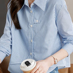 Casual Polo Collar Striped Shirt - liwisi