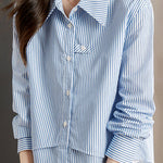 Casual Polo Collar Striped Shirt - liwisi