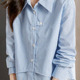 Casual Polo Collar Striped Shirt - liwisi