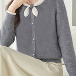 Casual Bow-Collar Knitted Cardigan - liwisi