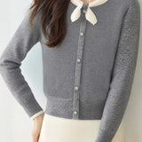 Casual Bow-Collar Knitted Cardigan - liwisi