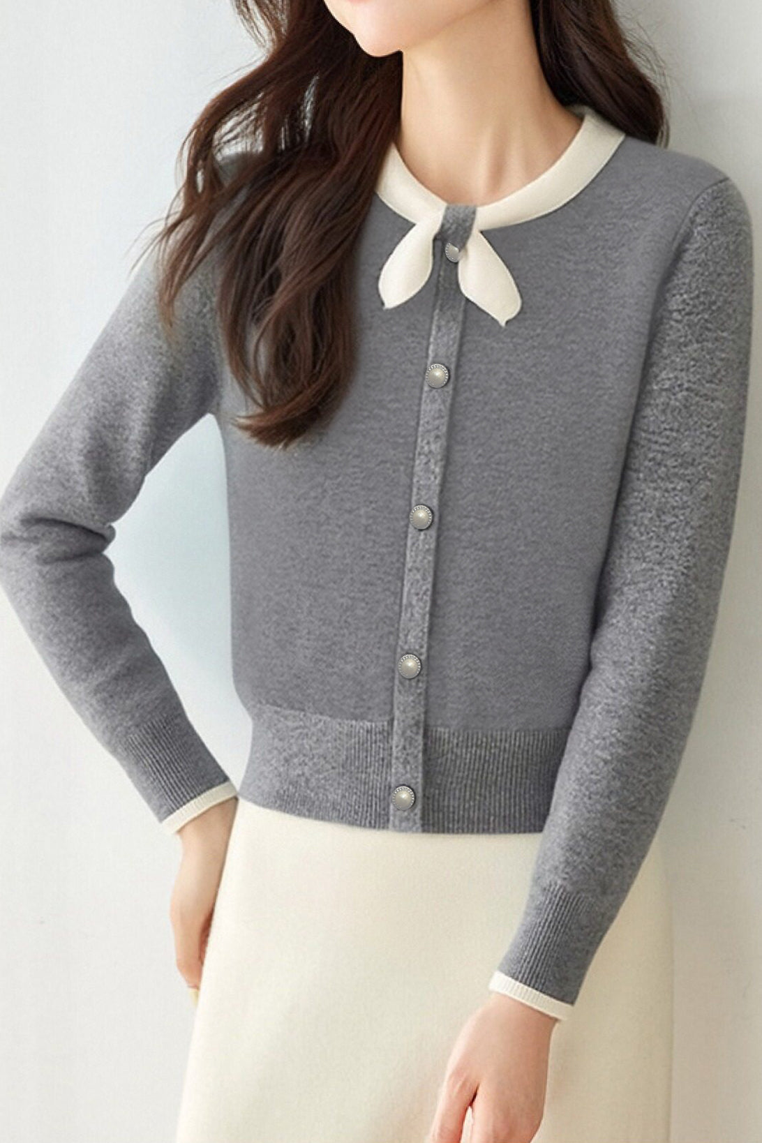 Casual Bow-Collar Knitted Cardigan - liwisi