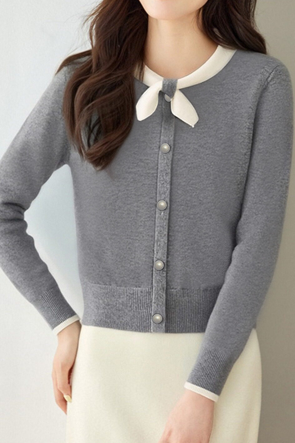 Casual Bow-Collar Knitted Cardigan - liwisi
