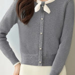 Casual Bow-Collar Knitted Cardigan - liwisi