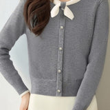 Casual Bow-Collar Knitted Cardigan - liwisi