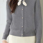 Casual Bow-Collar Knitted Cardigan - liwisi