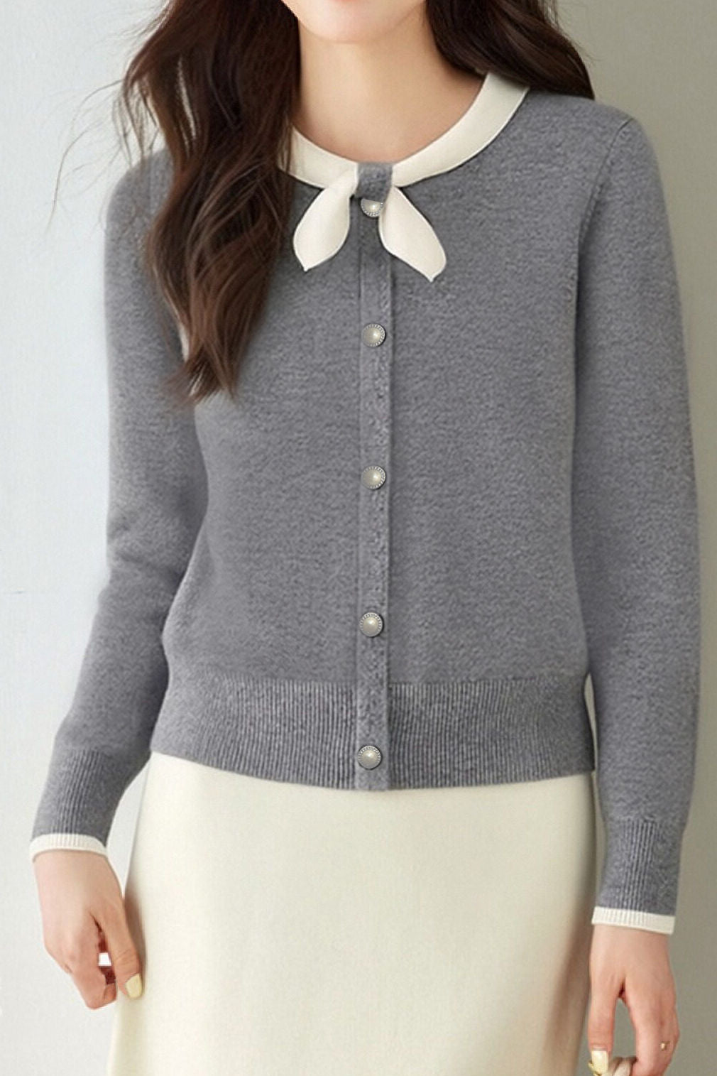 Casual Bow-Collar Knitted Cardigan - liwisi
