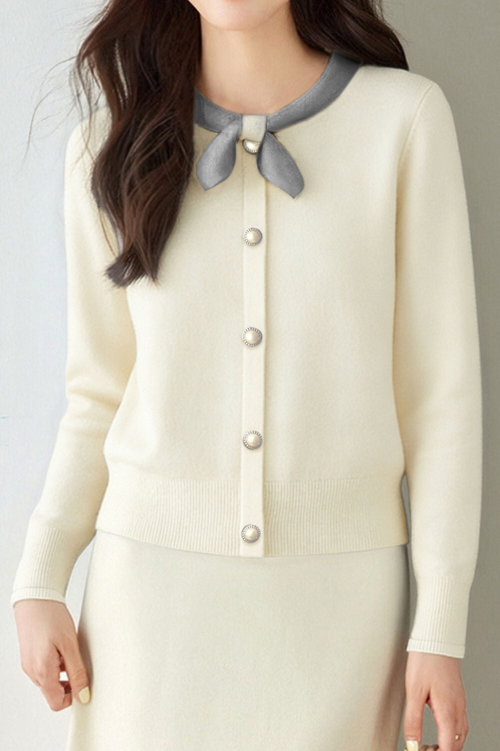 Casual Bow-Collar Knitted Cardigan - liwisi