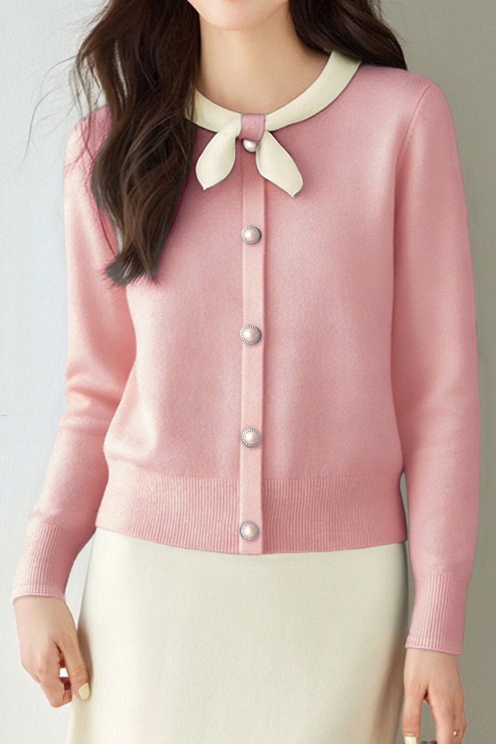 Casual Bow-Collar Knitted Cardigan - liwisi