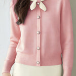 Casual Bow-Collar Knitted Cardigan - liwisi