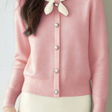 Casual Bow-Collar Knitted Cardigan - liwisi
