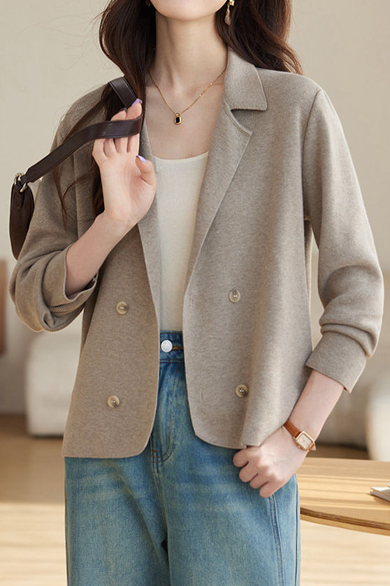 Casual Versatile Blazer-Style Knitted Cardigan - liwisi