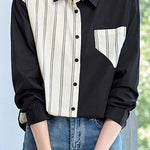 Casual Striped Patchwork Irregular Pocket Shirt - liwisi