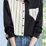 Casual Striped Patchwork Irregular Pocket Shirt - liwisi