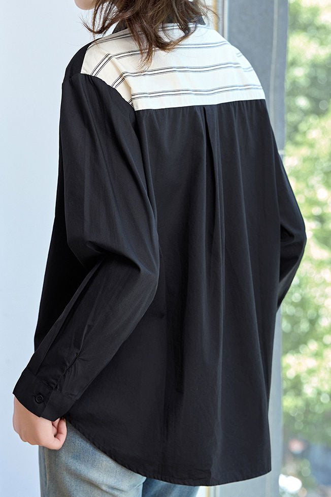 Casual Striped Patchwork Irregular Pocket Shirt - liwisi