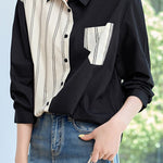 Casual Striped Patchwork Irregular Pocket Shirt - liwisi