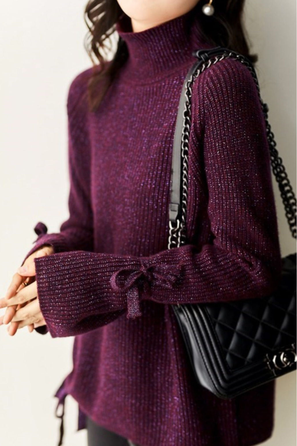 Casual Elegant Turtleneck Lurex Knitted Top - liwisi