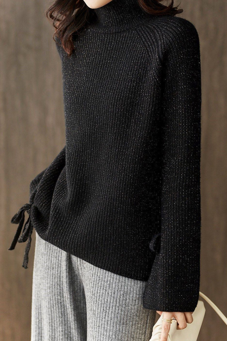 Casual Elegant Turtleneck Lurex Knitted Top - liwisi