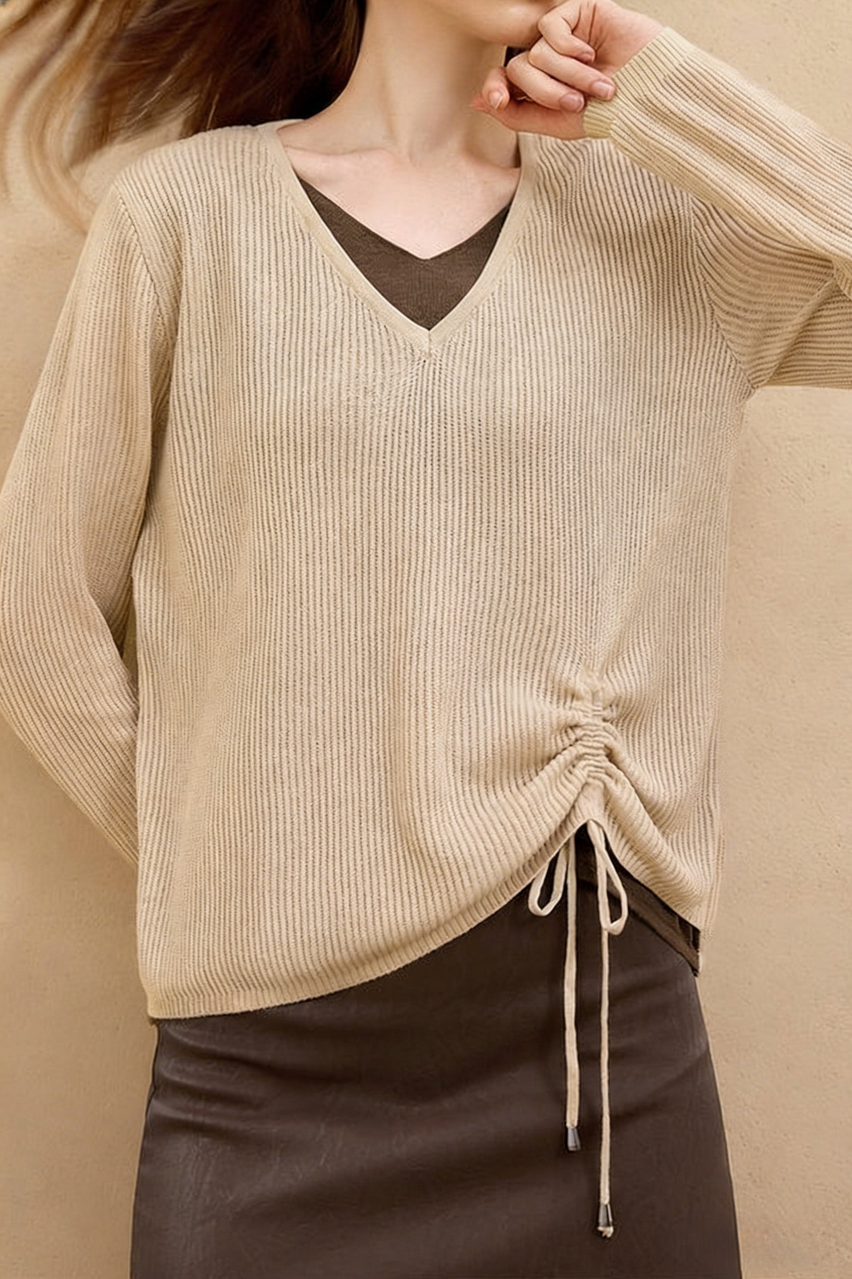 Casual Versatile Color-Block Fake Two-Piece Knitted Top - liwisi