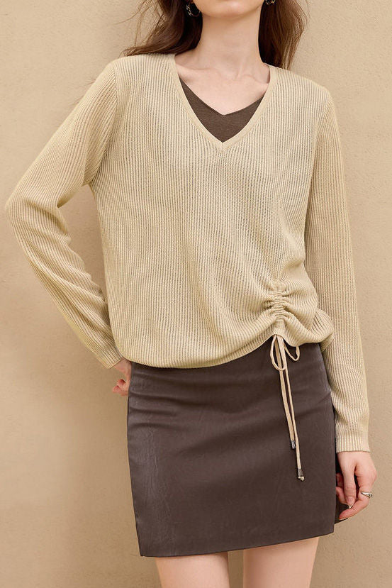 Casual Versatile Color-Block Fake Two-Piece Knitted Top - liwisi