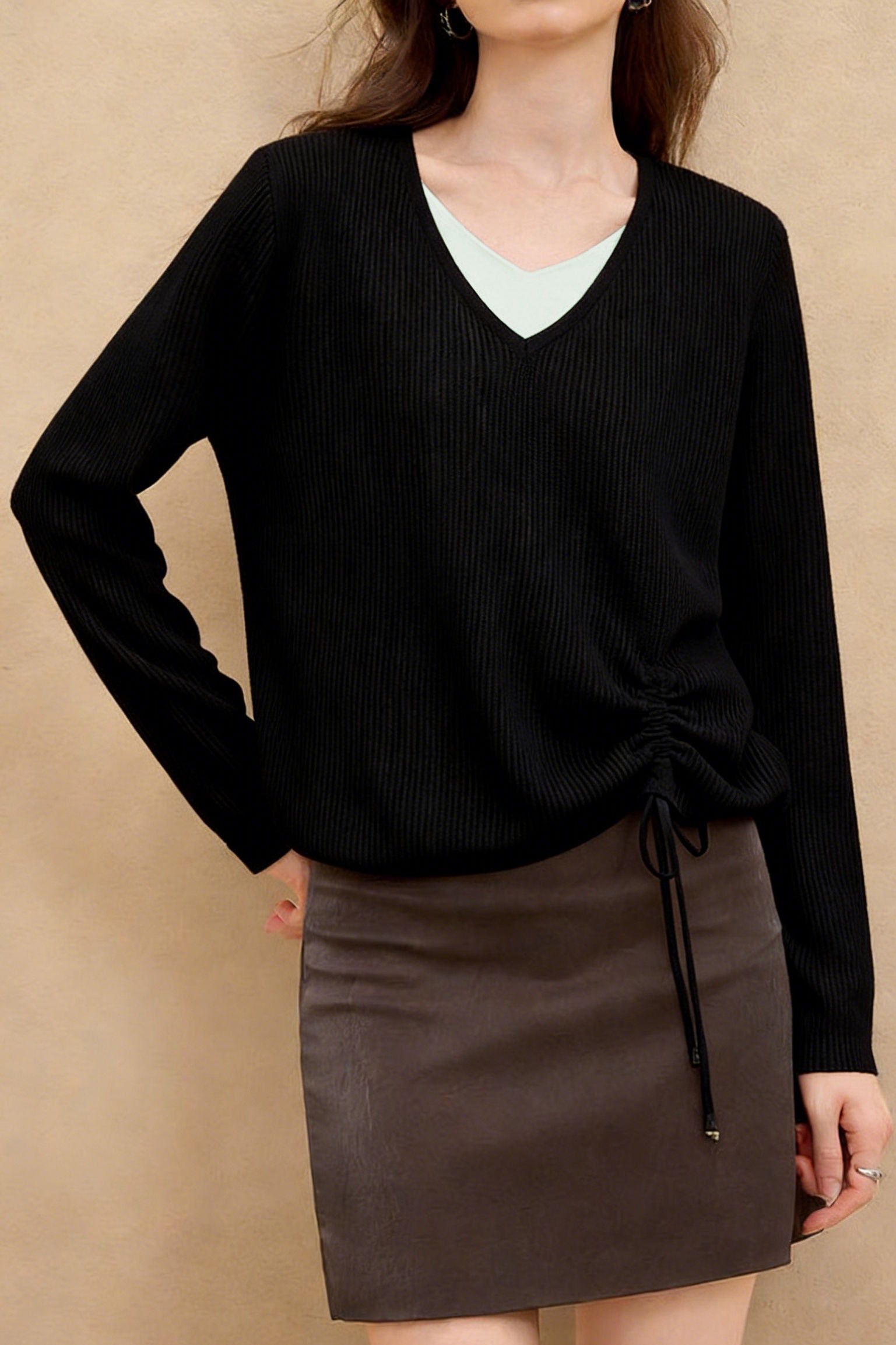 Casual Versatile Color-Block Fake Two-Piece Knitted Top - liwisi