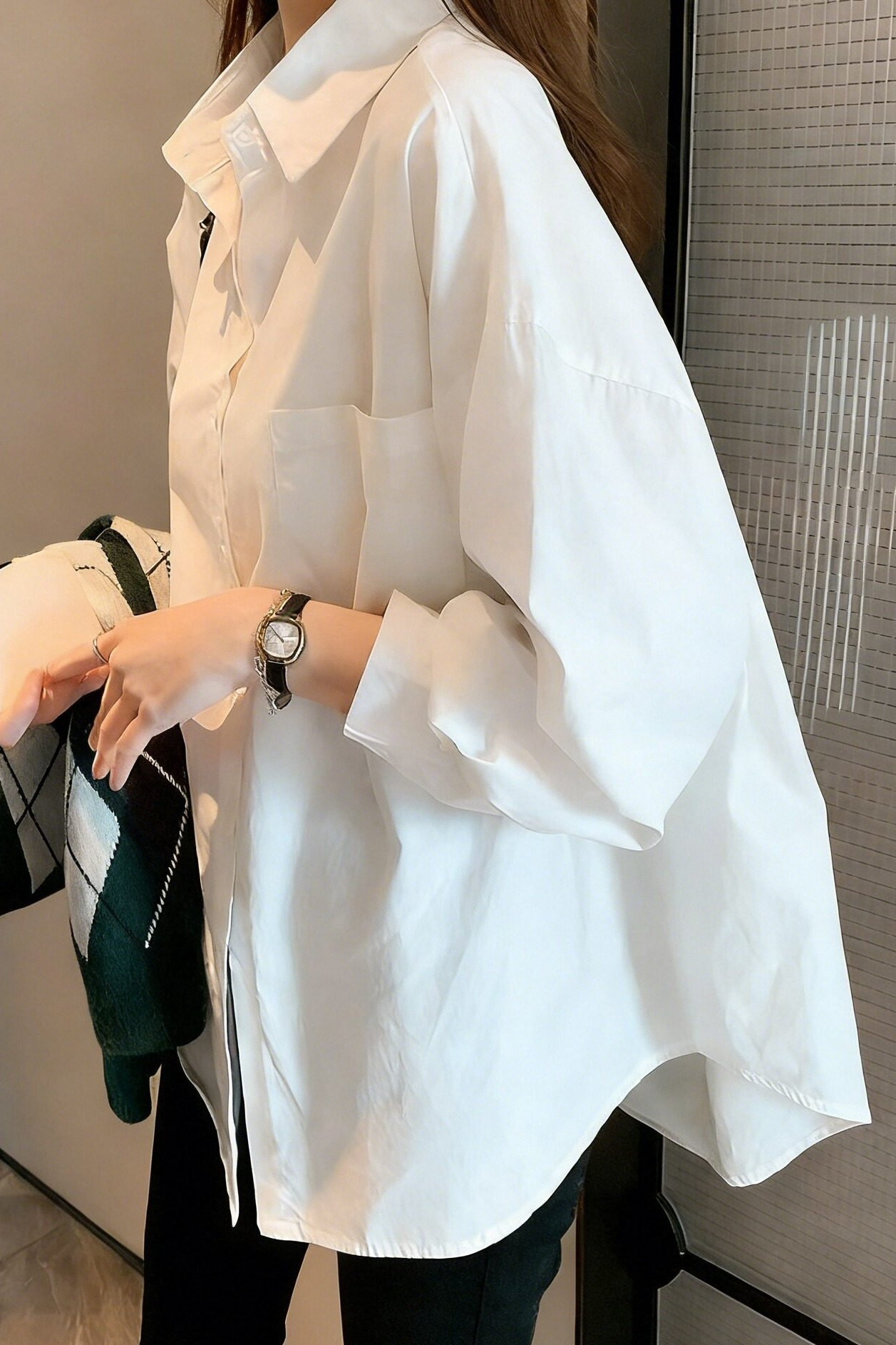 Casual Elegant Versatile 100% Cotton White Shirt - liwisi