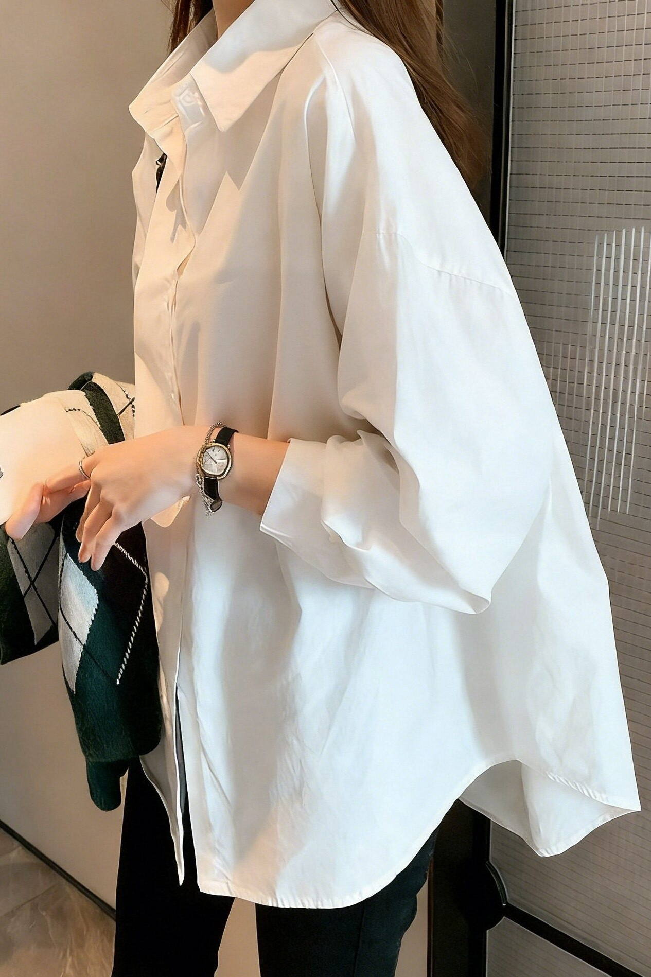 Casual Elegant Versatile 100% Cotton White Shirt - liwisi