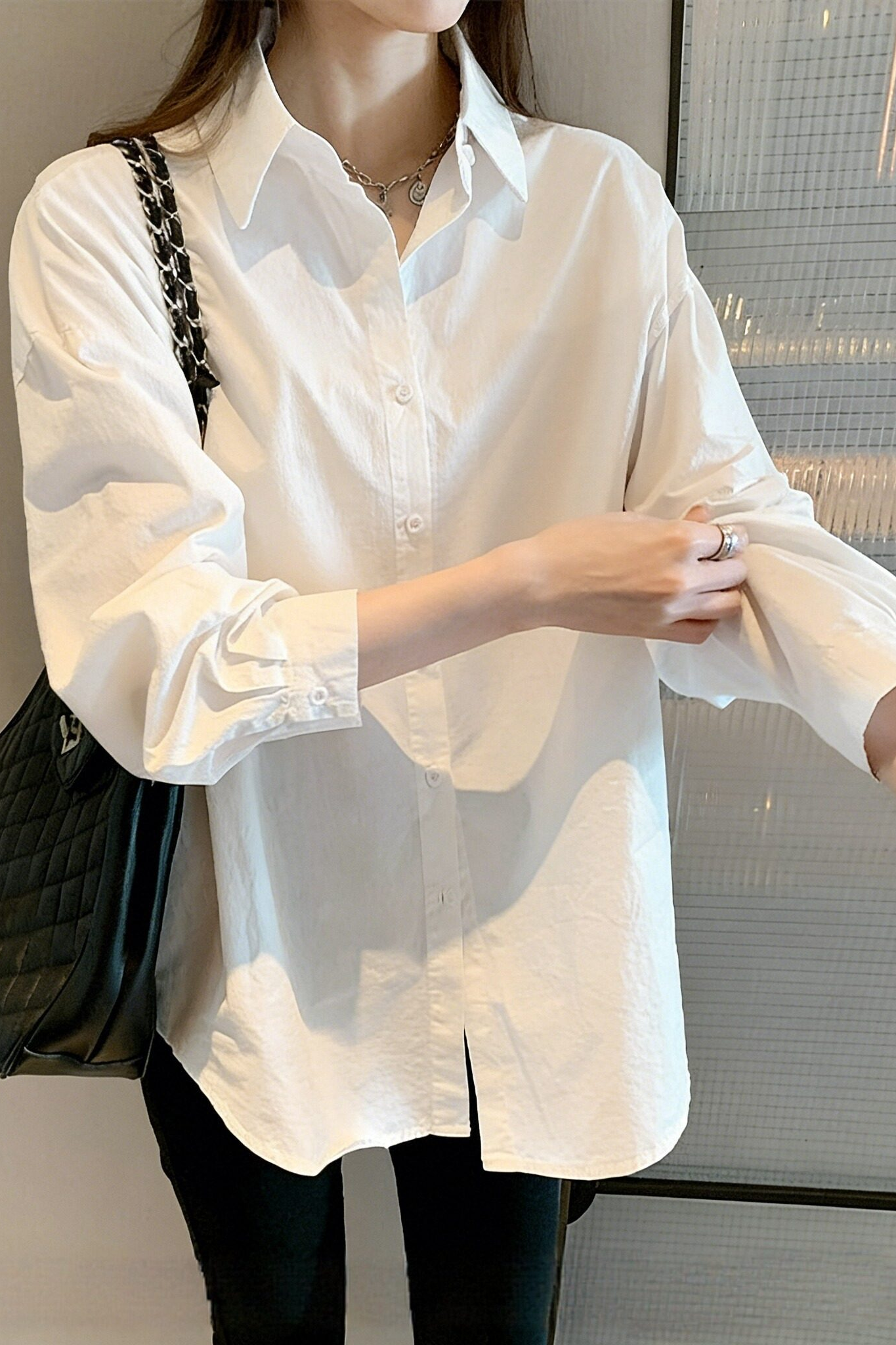 Casual Elegant Versatile 100% Cotton White Shirt - liwisi