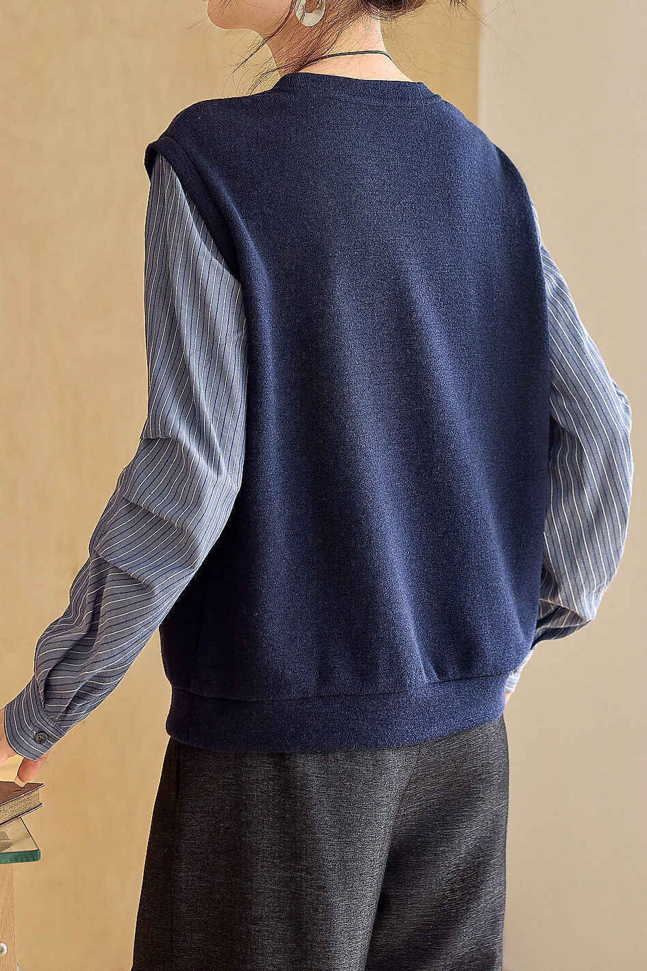 Casual Versatile Striped Patchwork Fake Two-Piece Knitted Top - liwisi