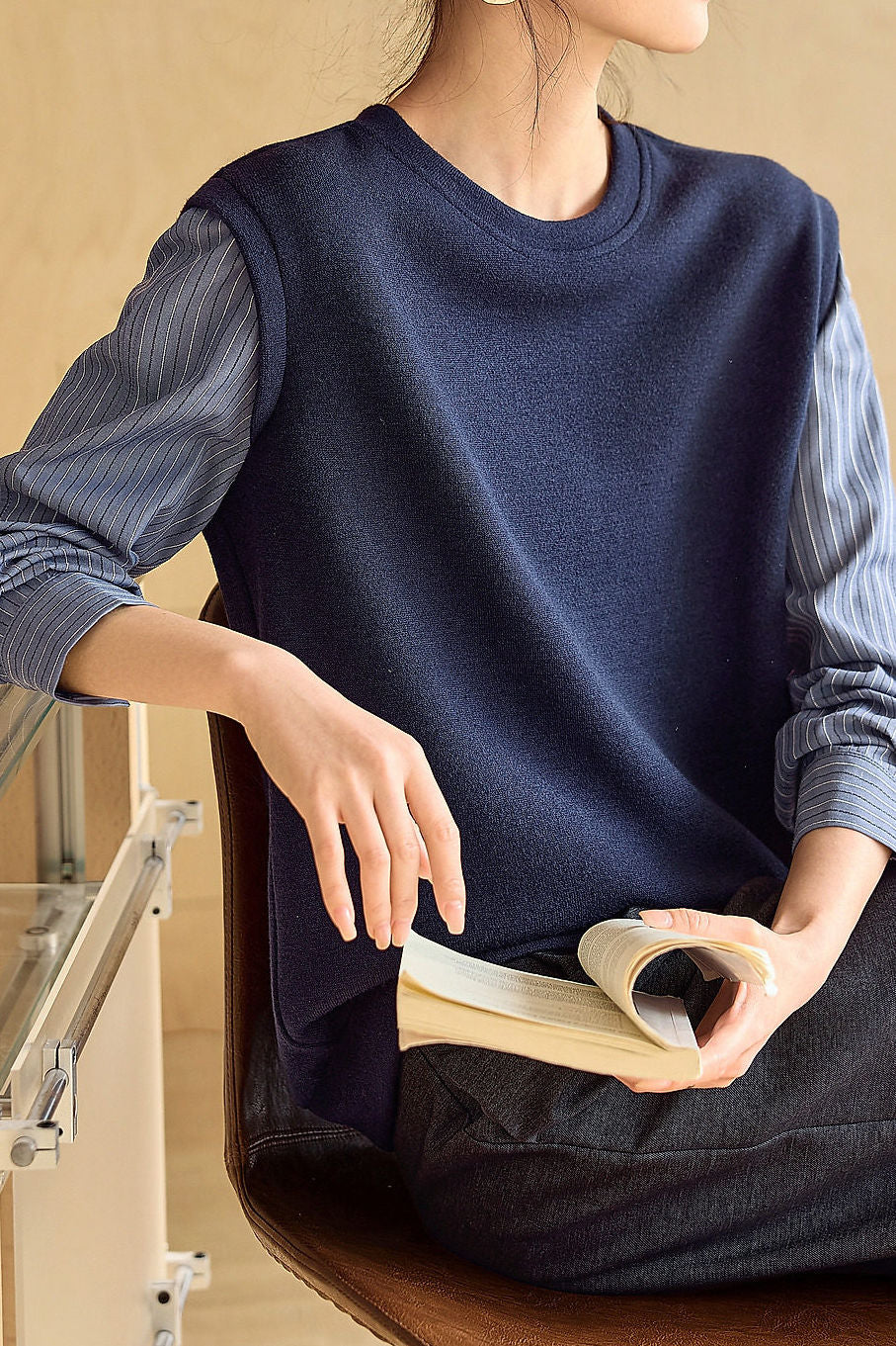 Casual Versatile Striped Patchwork Fake Two-Piece Knitted Top - liwisi