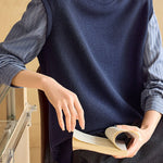 Casual Versatile Striped Patchwork Fake Two-Piece Knitted Top - liwisi