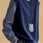 Casual Versatile Striped Patchwork Fake Two-Piece Knitted Top - liwisi