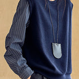 Casual Versatile Striped Patchwork Fake Two-Piece Knitted Top - liwisi