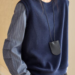 Casual Versatile Striped Patchwork Fake Two-Piece Knitted Top - liwisi