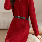Casual Belted Mid-Length Knitted Dress - liwisi