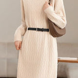 Casual Belted Mid-Length Knitted Dress - liwisi