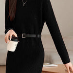 Casual Belted Mid-Length Knitted Dress - liwisi