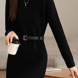 Casual Belted Mid-Length Knitted Dress - liwisi