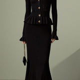 Elegant Hollow-Out Knitted Cardigan & Mermaid Skirt Set