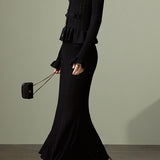 Elegant Hollow-Out Knitted Cardigan & Mermaid Skirt Set