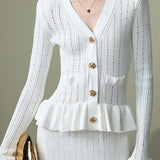 Elegant Hollow-Out Knitted Cardigan & Mermaid Skirt Set