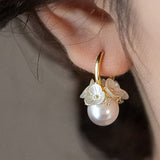 Elegant 3D Floral Stone-Embedded Pearl Earrings