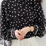 Elegant Polka-Dot Beaded Chiffon Blouse