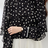 Elegant Polka-Dot Beaded Chiffon Blouse