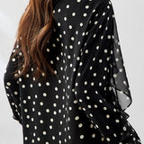 Elegant Polka-Dot Beaded Chiffon Blouse
