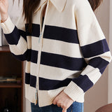 Casual Color-Block Striped Knitted Cardigan