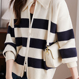 Casual Color-Block Striped Knitted Cardigan
