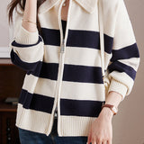 Casual Color-Block Striped Knitted Cardigan