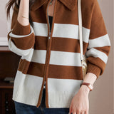 Casual Color-Block Striped Knitted Cardigan
